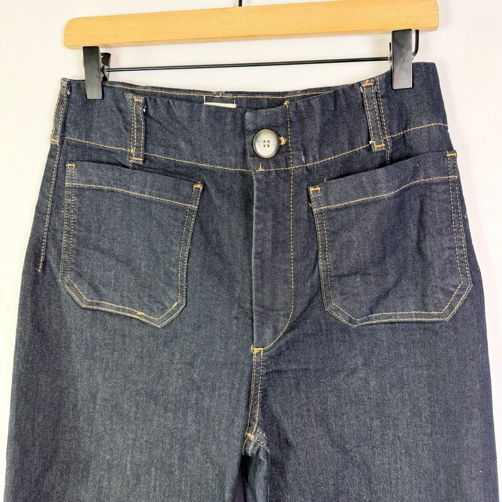 Maeve High Waisted Wide Leg Patch Pocket Denim Jeans Dark Wash Retro Style - Picture 5 of 10